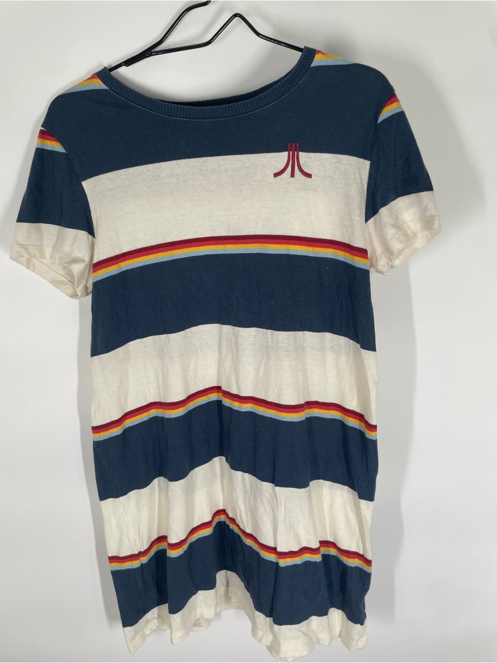 Junkfood Striped Rainbow Atari Logo Accent Tee - Navy & White